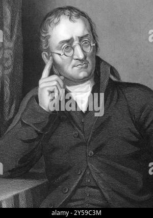 John Dalton (1766-1844) sur gravure des années 1800 Chimiste, météorologue et physicien anglais. Gravé par C. Cuisinez après une photo d'Allen et publiez Banque D'Images