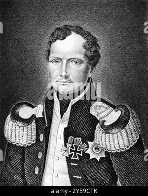 Frédéric-Guillaume III (1770-1840) sur gravure de 1859. Roi de Prusse de 1797 à 1840. Gravé par Nordheim et publié dans Meyers Konversations Banque D'Images