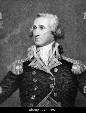 George Washington (1731-1799) sur gravure de 1834. Premier président des États-Unis en 1789-1797 et commandant de l'armée continentale aux États-Unis Banque D'Images