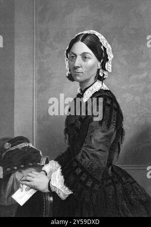 Florence Nightingale (1820-1910) sur gravure de 1873. Célèbre réformateur social anglais, statisticien et fondateur des soins infirmiers modernes. Gravé par u Banque D'Images
