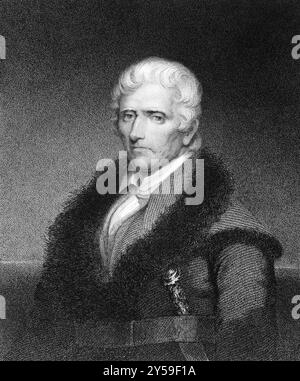 Daniel Boone (1734-1820) sur gravure de 1835. Pionnier américain, explorateur et pionnier. Gravé par J.B.Longacre et publié dans National Port Banque D'Images