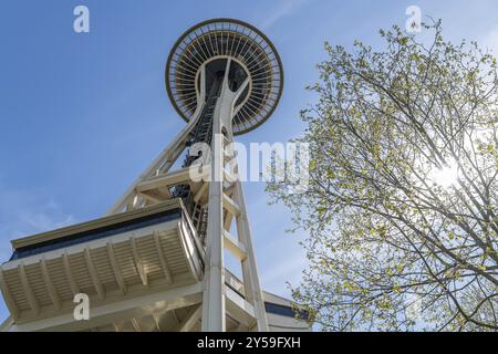 La Space Needle levant du côté nord-ouest, Seattle, Washington, États-Unis, Amérique du Nord Banque D'Images