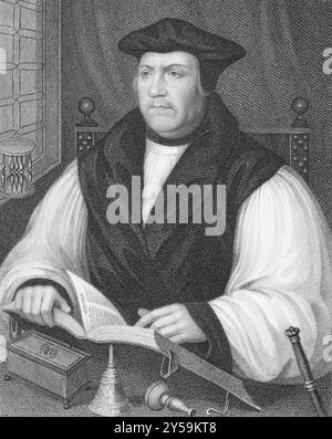 Matthew Parker (1504-1575) sur une gravure des années 1800 Archevêque de Cantorbéry de 1559 à 1575. Gravé par W. Holl et publié par le London Prin Banque D'Images