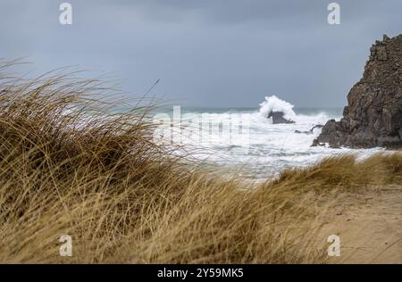 Plage de Mangersta sur la côte ouest de l'île de Lewis dans les Hébrides extérieures, Écosse, Royaume-Uni, Europe Banque D'Images