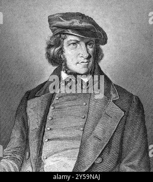 August Heinrich Hoffmann von Fallersleben (1798-1874) sur gravure de 1859. Poète allemand. Gravé par un artiste inconnu et publié dans Meyers Konversa Banque D'Images