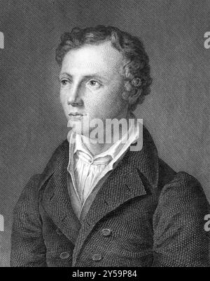 Ludwig Uhland (1787-1862) sur gravure de 1859. Poète allemand, philologue et historien littéraire. Gravé par J. Serz et publié dans Meyers Konversa Banque D'Images