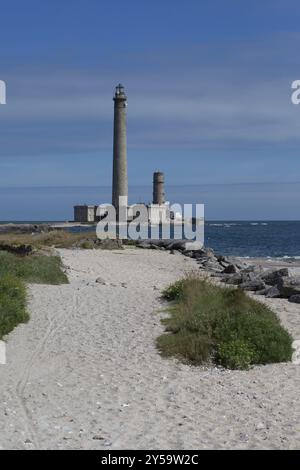 Un phare sur la côte de la Manche en Normandie Banque D'Images