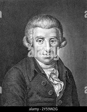 Johann Wilhelm Ludwig Gleim (1719-1803) sur gravure de 1859. Poète allemand. Gravé par un artiste inconnu et publié dans Meyers Konversations-Lexikon Banque D'Images