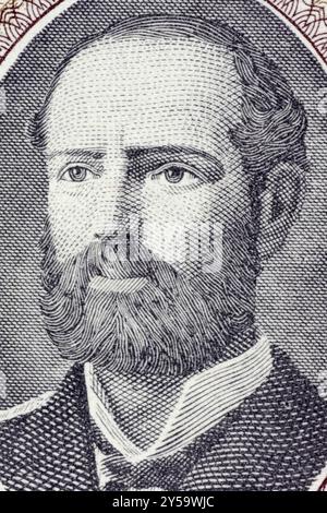 Arturo Prat (1848-1879) sur 1 billet Escudo 1962 du Chili. Officier de la marine chilienne Banque D'Images