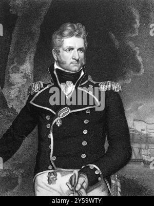 Thomas Macdonough (1783-1825) sur gravure de 1834. Officier de marine américain. Gravé par J. B Forrest et publié dans National Portrait Gallery of Di Banque D'Images