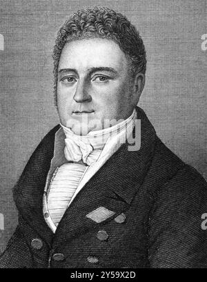 Jacques Laffitte (1767-1844) sur gravure de 1859. Banquier et homme politique français. Gravé par un artiste inconnu et publié dans Meyers Konversations-le Banque D'Images