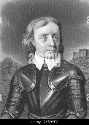 Oliver Cromwell (1599-1658) sur gravure des années 1800 Chef militaire et politique anglais surtout connu pour son implication dans la transformation de l'Angleterre en un Banque D'Images