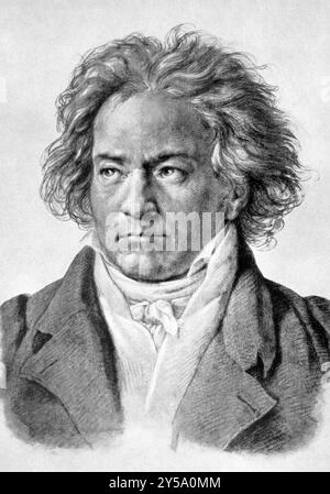 Ludwig van Beethoven (1770-1827) sur une estampe ancienne de 1898. Compositeur et pianiste allemand, l'un des plus célèbres et influents de tous les temps. Après K Banque D'Images