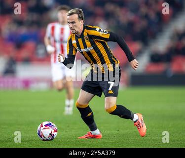 20 septembre 2024 ; stade Bet365, Stoke, Staffordshire, Angleterre; EFL Championship Football, Stoke City contre Hull City ; Liam Millar de Hull City Banque D'Images