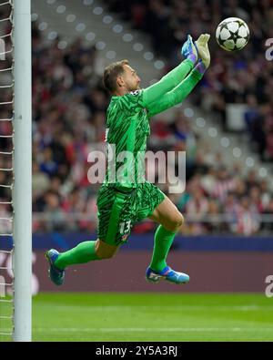 Madrid, Espagne. 19 septembre 2024. Jan Oblak de l'Atletico de Madrid lors du match de l'UEFA Champions League entre l'Atletico de Madrid et le RB Leipzig a joué au Civitas Metropolitano Stadium le 19 septembre 2024 à Madrid, en Espagne. (Photo de Juan PEREZ/PRESSINPHOTO) crédit : AGENCE SPORTIVE PRESSINPHOTO/Alamy Live News Banque D'Images