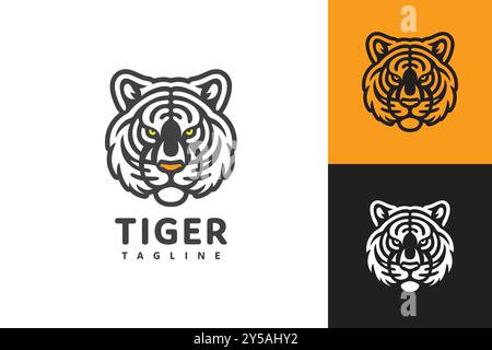 Illustration simple d'art au trait de la conception de logo de tête de tigre avec différents arrière-plans colorés Illustration de Vecteur