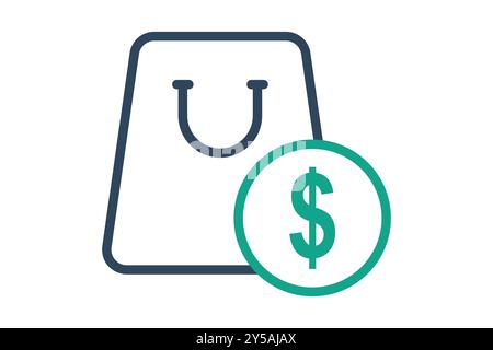 Icône d'achat. style d'icône de ligne. sac à provisions avec de l'argent. icône associée à la facture et au paiement. illustration vectorielle des éléments métier Illustration de Vecteur