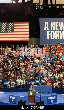 Photographies d'un rassemblement de campagne présidentielle pour le vice-président Kamala Harris, tenu à alliant Energy Center, Madison, Wisconsin, le 20 septembre 2024. Banque D'Images