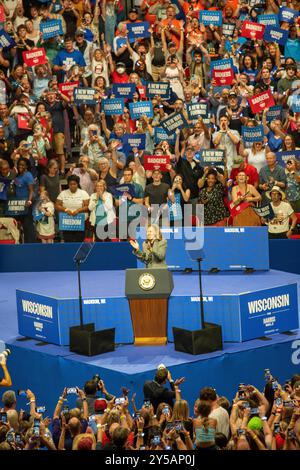 Photographies d'un rassemblement de campagne présidentielle pour le vice-président Kamala Harris, tenu à alliant Energy Center, Madison, Wisconsin, le 20 septembre 2024. Banque D'Images