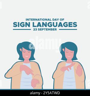 Journée internationale des langues des signes, 23 septembre Journée de la langue des signes, bannière publicitaire, affiche, modèle modifiable, conception de publication sur les médias sociaux. Illustration de Vecteur