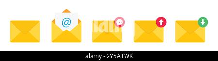 Icône message entrant. Icône de vecteur de notification, de message ou d'e-mail isolé sur fond blanc. Collection d'icônes de message d'enveloppe. Message entrant. Illustration de Vecteur