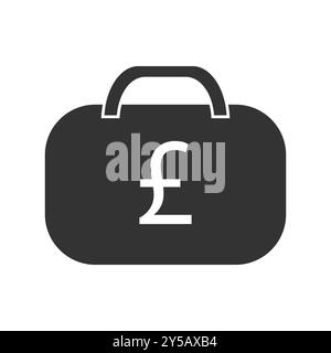 Icône de porte-documents noir avec symbole Livre sterling. Illustration de Vecteur