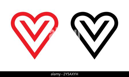 Icônes vectorielles de coeur rouge et noir. Coeurs vectoriels pour la saint-valentin. Icônes de coeur uniques. Signe du coeur. Illustration de Vecteur