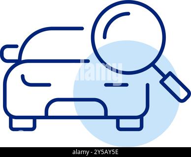 Voiture et loupe. Diagnostic, vérification et investigation du véhicule. Pixel Perfect, icône de vecteur de contour modifiable Illustration de Vecteur