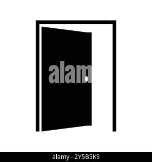 Une icône de porte noire minimaliste affichée sur un fond blanc propre. Parfait pour représenter les concepts d'entrée, d'accès et de design intérieur dans divers Illustration de Vecteur