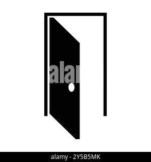 Cette icône de porte ouverte représente une opportunité et un accès. Il dispose d'un design minimaliste, parfait pour divers projets liés à la transition et à la nouvelle BEG Illustration de Vecteur