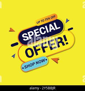 Affiche d'offre spéciale, 75% de réduction, offre de vente, réduction, Illustration de Vecteur