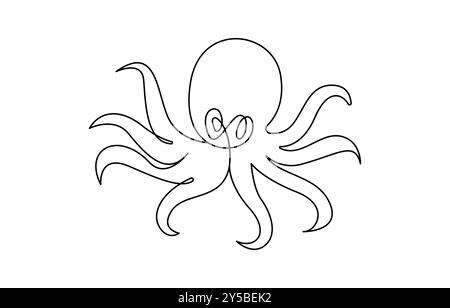 Dessin au trait continu de pieuvre. Une lignée de céphalopode. Ligne continue pour concept d'animal marin Contour modifiable Illustration de Vecteur