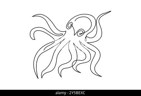 Dessin au trait continu de pieuvre. Une lignée de céphalopode. Ligne continue pour concept d'animal marin Contour modifiable Illustration de Vecteur
