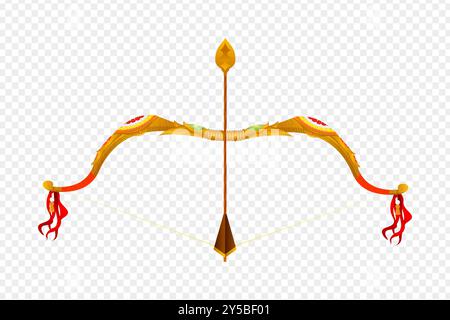 Illustration vectorielle de l'arc décoré d'or et de l'arme de flèche sur fond transparent Illustration de Vecteur