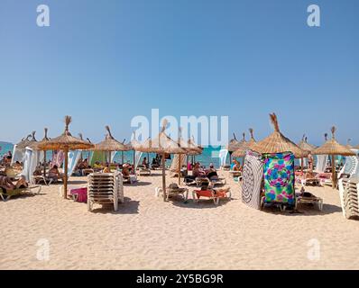 Palma de Majorque, Espagne ; 13 août 2024 : vue générale de la plage de Palma de Majorque avec les touristes par une journée ensoleillée d'été Banque D'Images