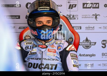 Alex Marquez Espagnol Gresini Racing MotoGP Ducati portrait attend dans la boîte lors du Gran Premio Pramac dellâEmilia-Romagna - Paddock et Rider, Championnat du monde MotoGP à Misano, Italie, 21 septembre 2024 Banque D'Images