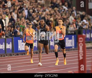 Kévin Borlée et Dylan Borlée, de Belgique, Efekemo Okoro, de Grande-Bretagne, concourant au 400m promotionnel masculin à la Diamond League Athletics fi Banque D'Images