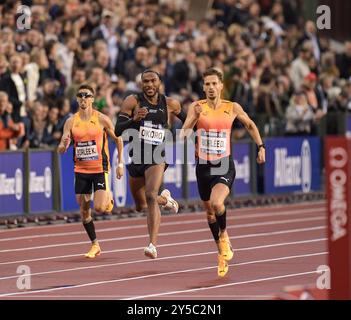 Kévin Borlée et Dylan Borlée, de Belgique, Efekemo Okoro, de Grande-Bretagne, concourant au 400m promotionnel masculin à la Diamond League Athletics fi Banque D'Images