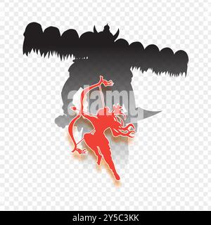 Illustration vectorielle de Lord Ram et silhouette de Ravan sur fond transparent Illustration de Vecteur