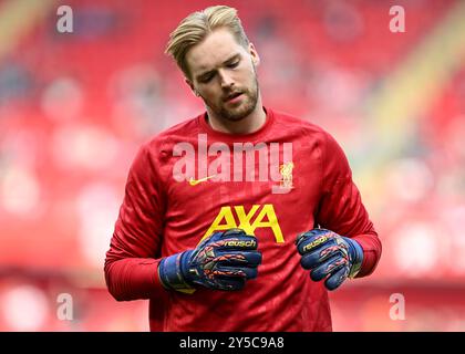 Liverpool, Royaume-Uni. 21 septembre 2024. Caoimhín Kelleher de Liverpool se réchauffe avant le match de premier League Liverpool vs Bournemouth à Anfield, Liverpool, Royaume-Uni, le 21 septembre 2024 (photo de Cody Froggatt/News images) à Liverpool, Royaume-Uni le 21/09/2024. (Photo de Cody Froggatt/News images/Sipa USA) crédit : Sipa USA/Alamy Live News Banque D'Images