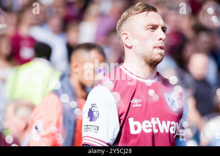 Londres, Royaume-Uni. 21 septembre 2024. Londres, Angleterre, 21 septembre 2024 : Jarrod Bowen (20 West Ham) avant le match de premier League entre West Ham et Chelsea au London Stadium à Londres, en Angleterre. (Pedro Porru/SPP) crédit : SPP Sport Press photo. /Alamy Live News Banque D'Images