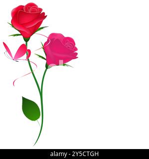 Fond floral avec deux roses et papillon. Illustration de Vecteur