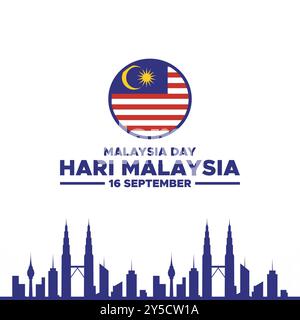 Hari Malaysia, Malaysia day, 16 septembre, post, annonces, bannière, affiche, conception de flyer pour Hari Malaisie, modèle modifiable, illustration stock. Illustration de Vecteur