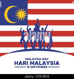 Hari Malaysia, Malaysia day, 16 septembre, post, annonces, bannière, affiche, conception de flyer pour Hari Malaisie, modèle modifiable, illustration stock. Illustration de Vecteur
