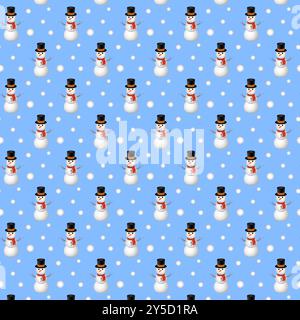 Motif répétitif sans couture de bonhommes de neige sur un fond bleu Banque D'Images
