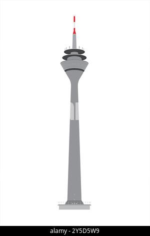 Illustration au trait du bâtiment de la tour Rheinturm dans le Rheinpark à Düsseldorf, Allemagne Illustration de Vecteur
