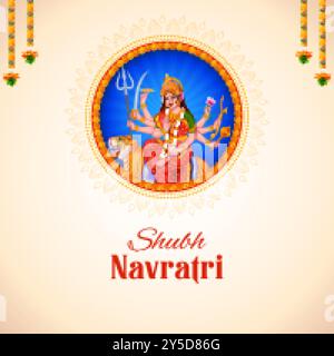 Sherawali Maa dans Happy Durga Puja Subh Navratri fond de festival religieux indien Illustration de Vecteur