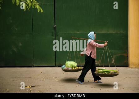 Centre de hanoi vietnam femme de rue vendeur de nourriture Banque D'Images