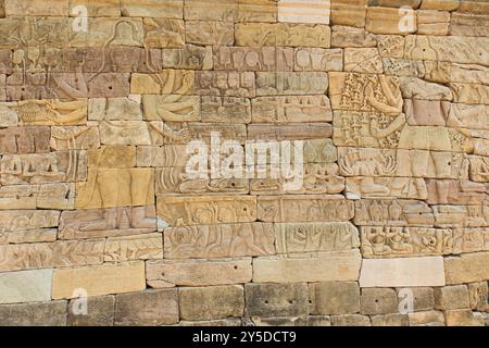 Frise murale du complexe du temple de Banteay Chhmar au Cambodge Banque D'Images