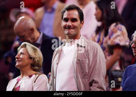 Berlin, Allemagne. 21 septembre 2024. BERLIN, ALLEMAGNE - 21 SEPTEMBRE : Roger Federer lors du match en simple masculin le deuxième jour de laver Cup à l'Uber Arena le 21 septembre 2024 à Berlin, Allemagne. (Photo de Francisco Macia/photo Players images/Magara Press) crédit : Magara Press SL/Alamy Live News Banque D'Images